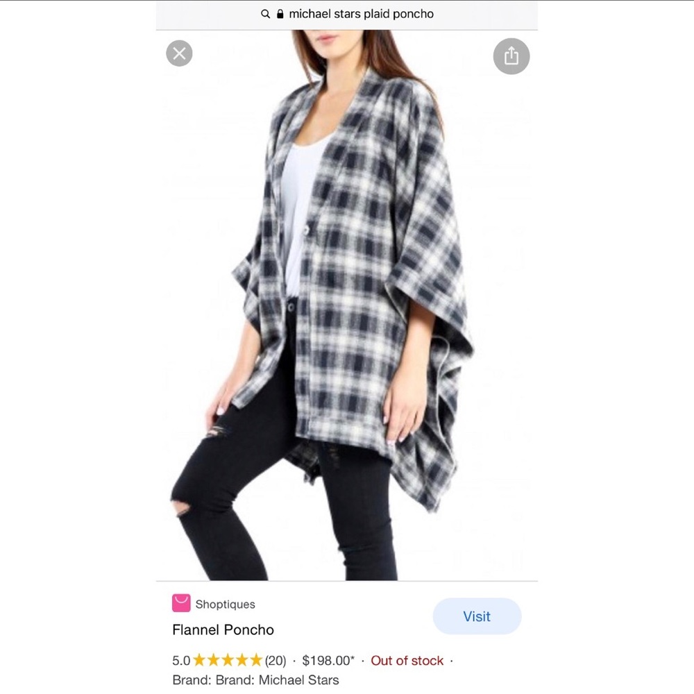 Michael Stars Blue Plaid Poncho (one size)